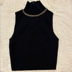 Zara Black Crop Top with Gold Chain Detail